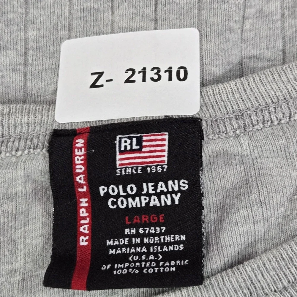 VINTAGE Polo Jeans Men Shirt‎ L Gray Embroidered Striped Flag Patch Logo